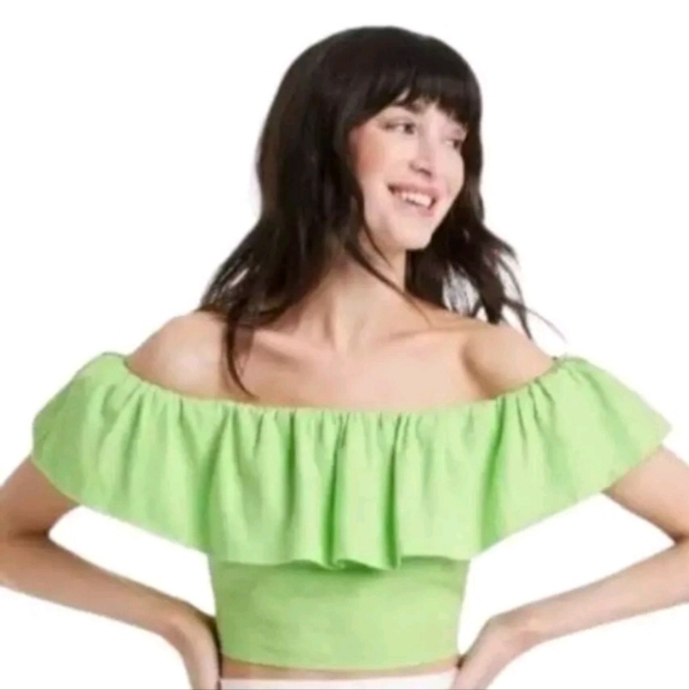 Women's Slim Fit Ruffle Sleeve Off The Shoulder Crop Top - A New Day - XL